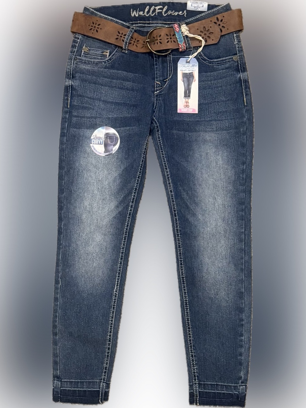 Wallflower Luscious Curvy Skinny Crop Women’s Jeans Dark Wash Belted NEW Size 0